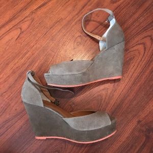BC Taupe Ankle Strap Wedges 9